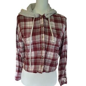 American Eagle Crop Worn Flannel Red Gray White